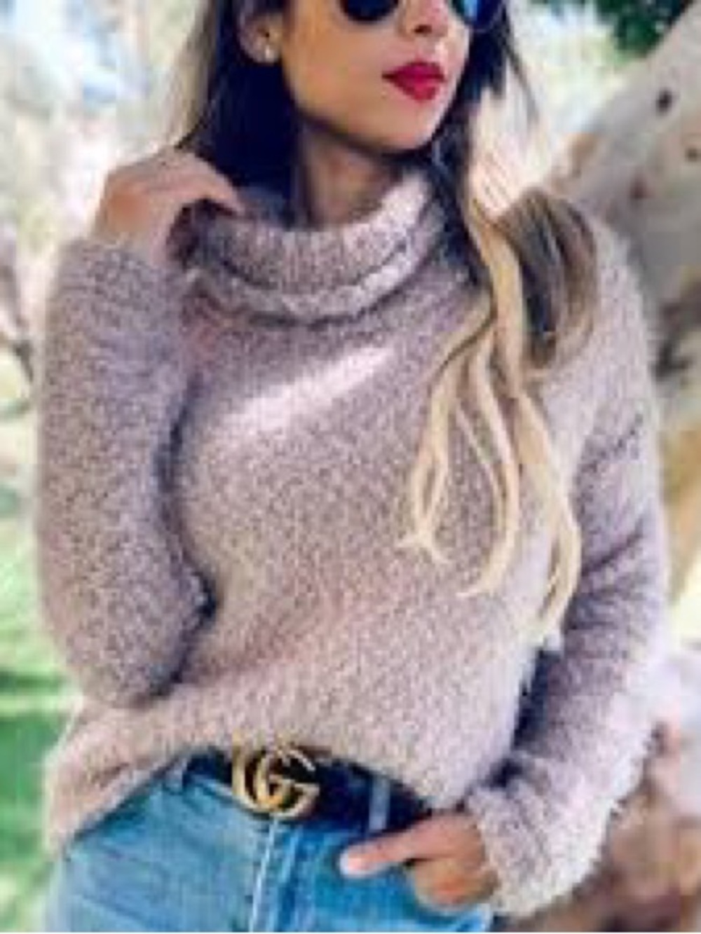 Abercrombie & Fitch Cream Turtleneck Bouclé Sweater